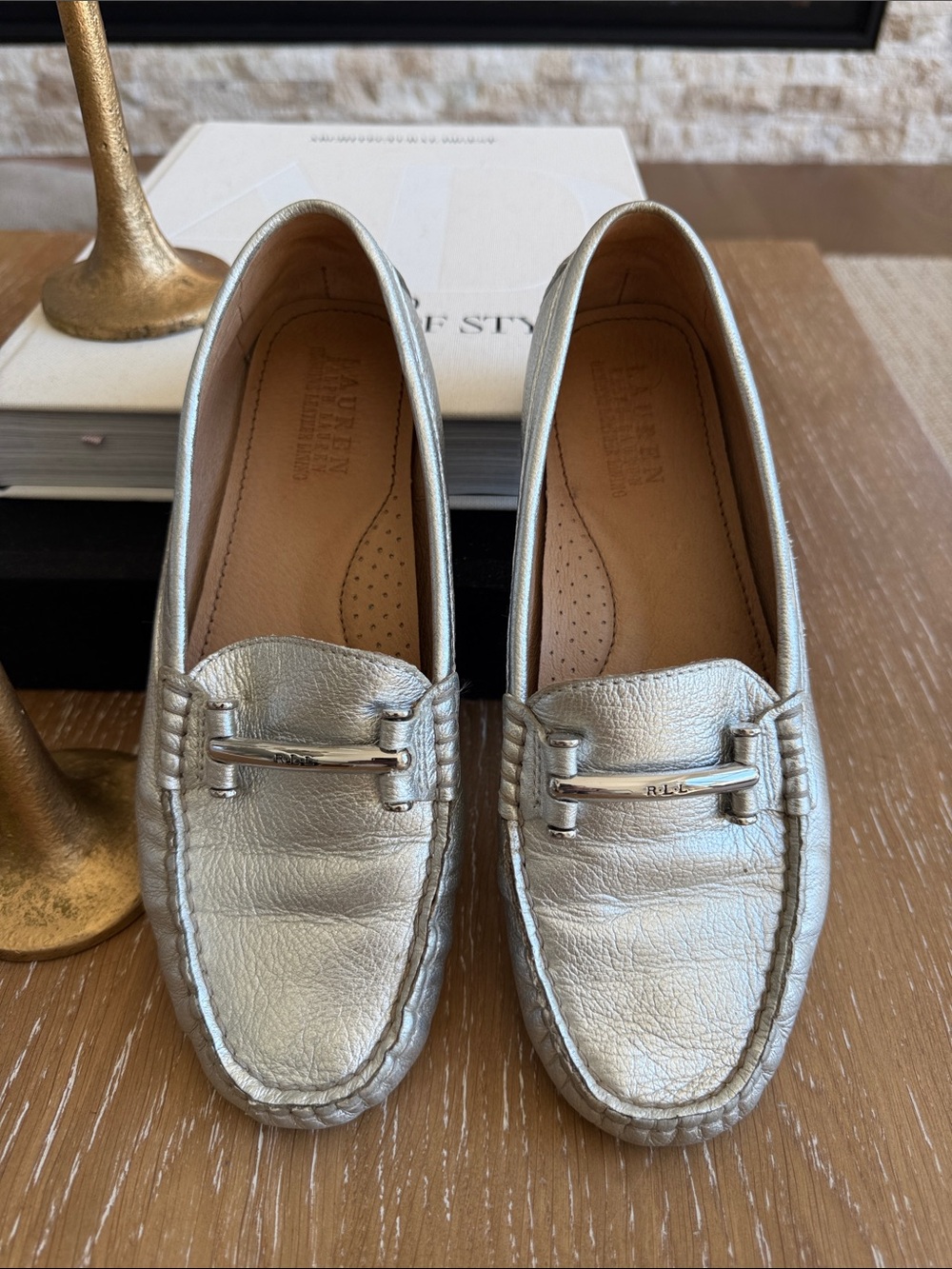 Lauren Ralph Lauren Metallic Silver Leather Bit Loafers